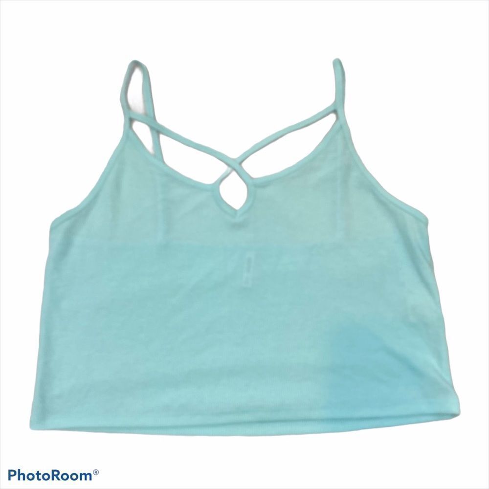 Miss‎ Brand Ribbed Light Teal Cropped Tank Top XL
